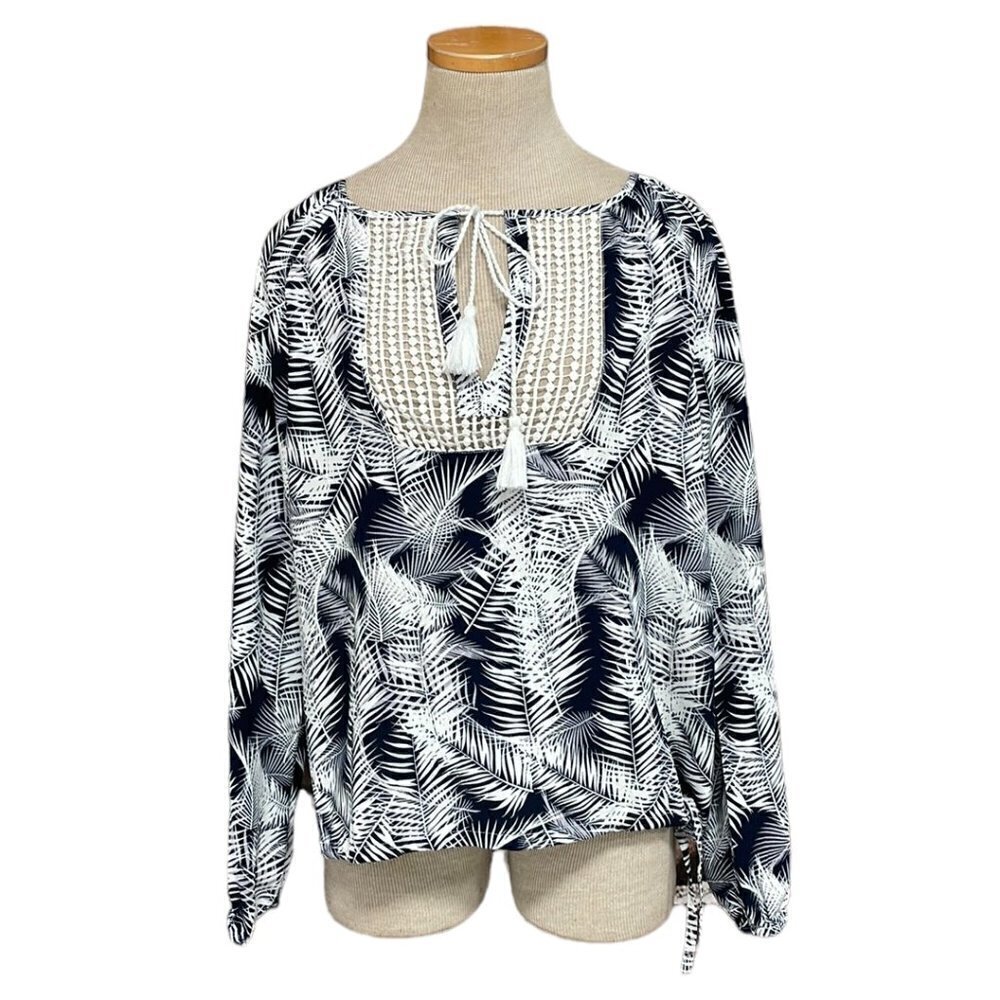 Carve Designs Blouse Long Sleeve Floral Blue White Size Small S